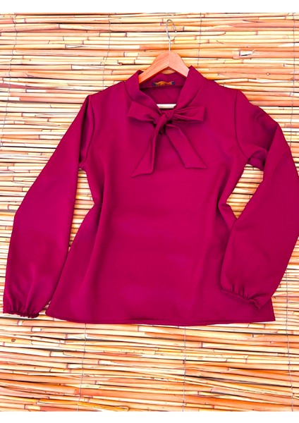 Bordo Krep Boyundan Bağlamalı Bluz