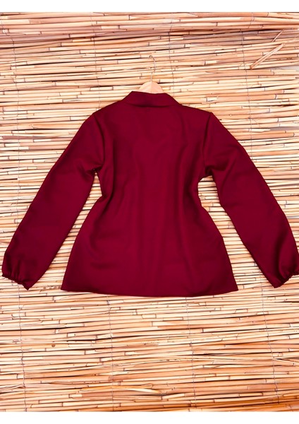 Bordo Krep Boyundan Bağlamalı Bluz