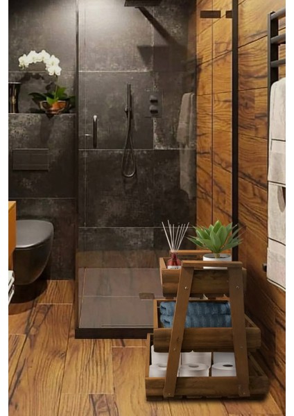 3 Katlı Ahşap Sebzelik Meyvelik Mutfak Banyo Düzenleyici Ceviz
