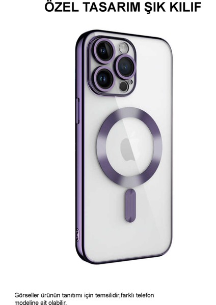 Caseworld Apple iPhone 14 Pro Max Mag Safe Özellikli Lens Korumalı Logo Gösteren Şeffaf Luxury Silikon Kılıf -Yeşil