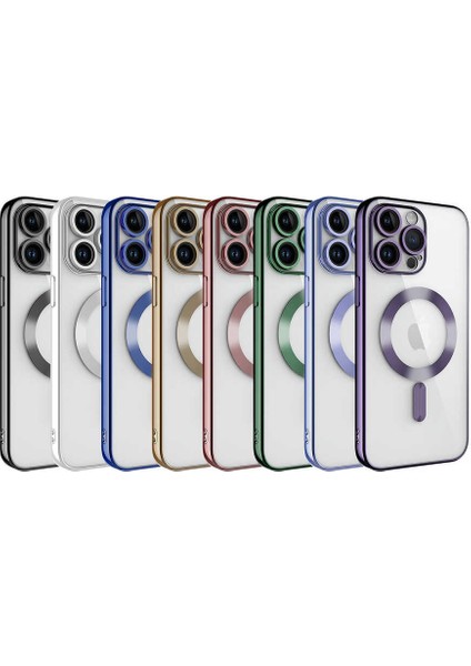 Caseworld Apple iPhone 14 Pro Max Mag Safe Özellikli Lens Korumalı Logo Gösteren Şeffaf Luxury Silikon Kılıf -Yeşil