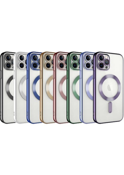 Caseworld Apple iPhone 11 Pro Max Mag Safe Özellikli Lens Korumalı Logo Gösteren Şeffaf Luxury Silikon Kılıf - Lila