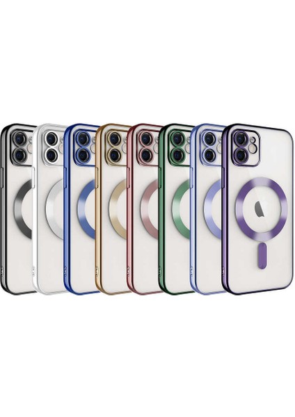 Caseworld Apple iPhone 11 Mag Safe Özellikli Lens Korumalı Logo Gösteren Şeffaf Luxury Silikon Kılıf -Siyah