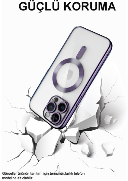 Apple iPhone 13 Mag Safe Özellikli Lens Korumalı Logo Gösteren Şeffaf Luxury Silikon Kılıf - Gümüş modelleri