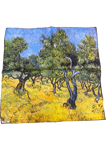 Turkish Silk Store Van Gogh Zetin Ağaçları Ipek Bandana Fular