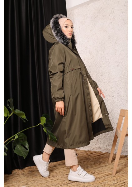 Haki Içi Kürklü ve Su Geçirmez Büyük Beden Battal Kadın Kışlık Mont & Kaban fiyatları