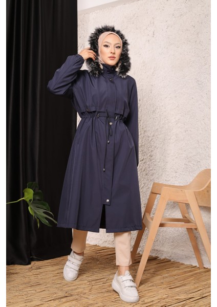 Lacivert Içi Kürklü ve Su Geçirmez Büyük Beden Battal Kadın Kışlık Mont & Kaban fiyatları