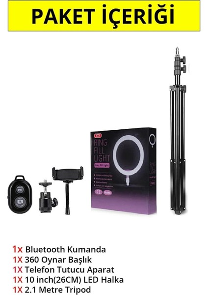 Kumandalı Youtuber Selfie LED Işıklı 210 cm Tripod 10 Inç(26 Cm) Kuaför Makyaj - Tiktok Işığı