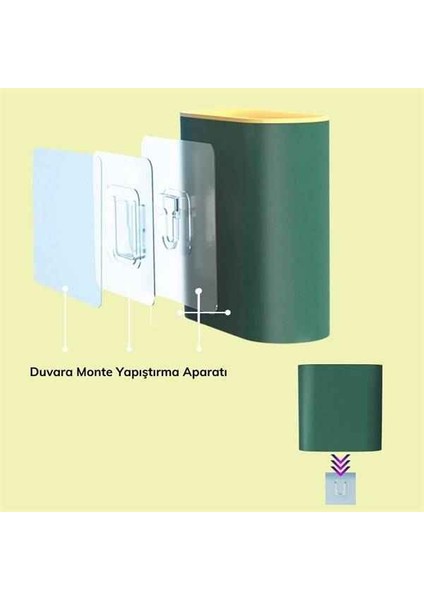 Buffer® Duvara Monte Edilebilir Kapaklı Askılı Klozet Yumuşak Silikon Başlıklı Tuvalet Fırçası Seti