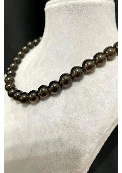 8 mm Dumanlı Kuvars Doğaltaş 925 Ayar Gümüşlü Kolye
