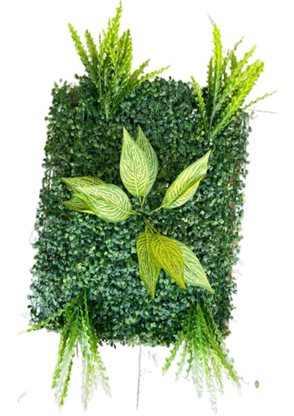 Yapay Çiçek Duvar Kaplama Panel Şimşir 40*60 5demet Yeşil Bitki Dik Duvar Uygulama Çiçeği