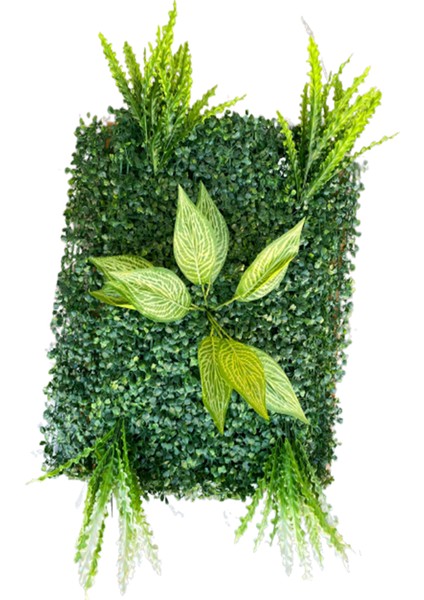 Yapay Çiçek Duvar Kaplama Panel Şimşir 40*60 5demet Yeşil Bitki Dik Duvar Uygulama Çiçeği