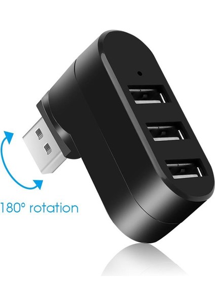 3 Portlu USB 2.0 Hub Döner Kafalı Splitter Hub Adaptör Siyah