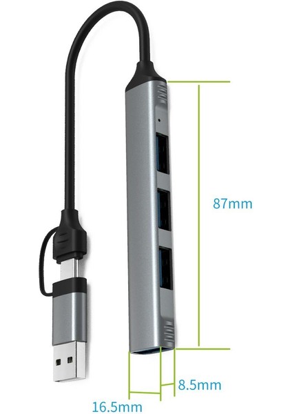 mAcbook Uyumlu Type-C & USB Çiftli 4port USB 3.0 Splitter 5 Gbps Çevirici Hub Adaptör