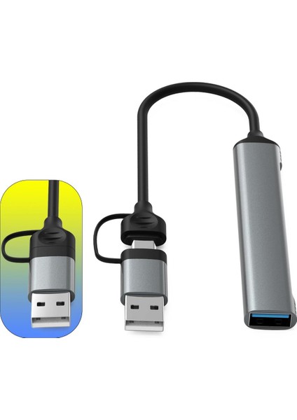 mAcbook Uyumlu Type-C & USB Çiftli 4port USB 3.0 Splitter 5 Gbps Çevirici Hub Adaptör