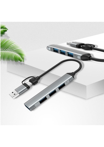 mAcbook Uyumlu Type-C & USB Çiftli 4port USB 3.0 Splitter 5 Gbps Çevirici Hub Adaptör