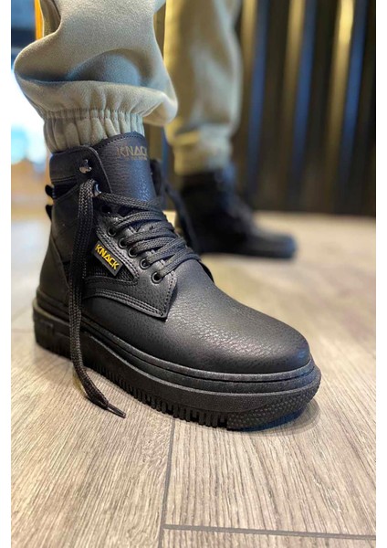 Siyah Deri Yüksek Taban Erkek Spor Bot