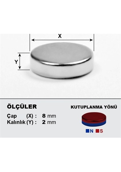 Mıknatıs Avm Güçlü Neodyum Mıknatıs Yuvarlak Silindir D8X2 mm (60'lı Paket)