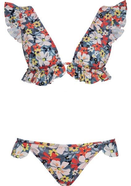 Omuzdan Askılı Fırfırlı Bikini Takımı