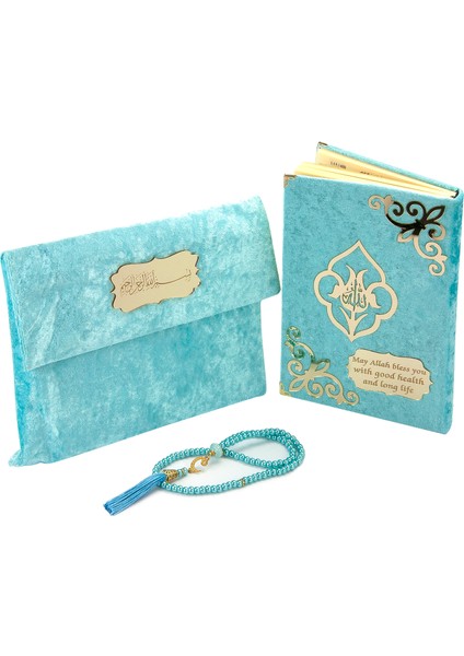 Kadife Keseli Orta Boy Arapça Kuranı Kerim Mavi