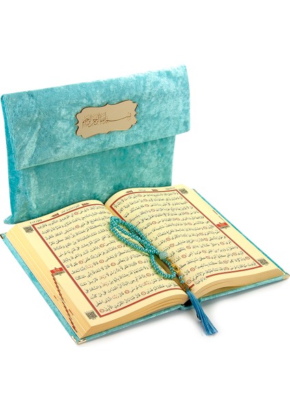 Kadife Keseli Orta Boy Arapça Kuranı Kerim Mavi fiyatları