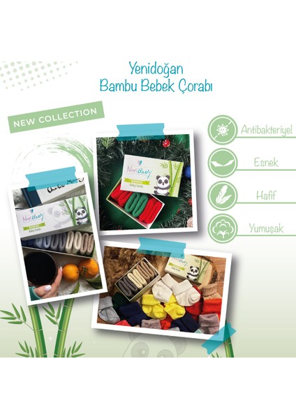 3'lü Bambu Yenidoğan Bebek Çorabı I Fresh I 0-6 Ay