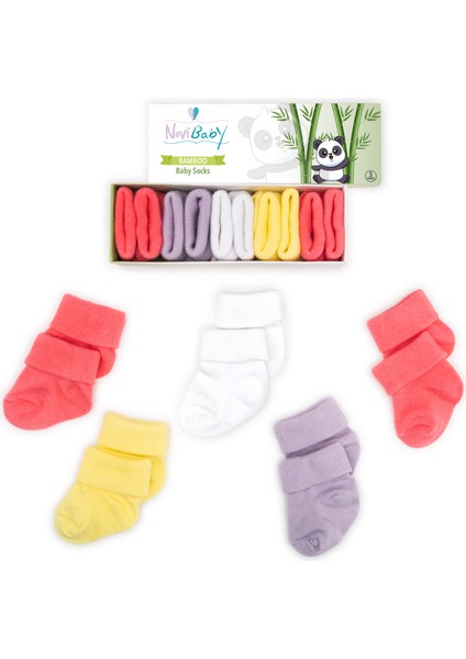 5'li Bambu Yenidoğan Bebek Çorabı I Colourful I 0-6 Ay