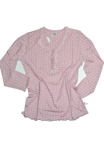 Kadın Pembe Beyaz Puanlı Bambu Uzun Kol Uzun Pantolon Orta Kalın Baharlık Rahat Pijama Takımı 19590 fiyatları