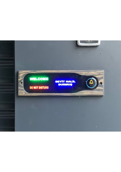 Back Home LED Işıklı Isimli Dekoratif Antrasit Gri Ahşap Kapı Zili Butonu