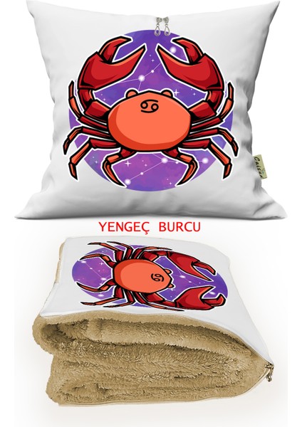 Yengeç Burcu Baskılı Tv Battaniyeli Opsiyonel Yastık & Kırlent 36X36CM