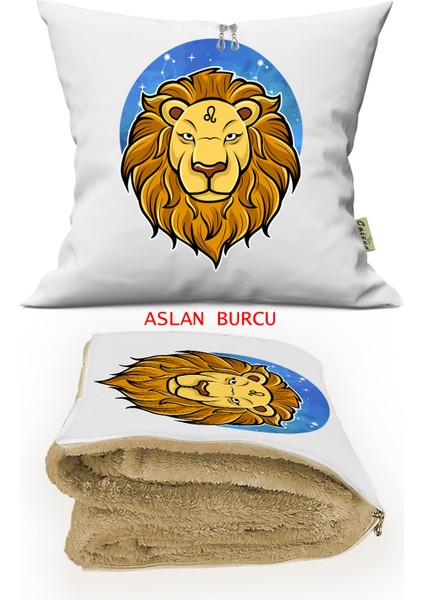 Aslan Burcu Baskılı Tv Battaniyeli Opsiyonel Yastık & Kırlent 36X36CM