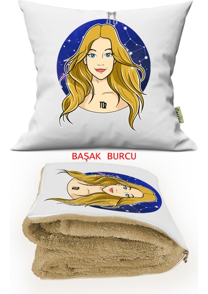 Başak Burcu Baskılı Tv Battaniyeli Opsiyonel Yastık & Kırlent 36X36CM