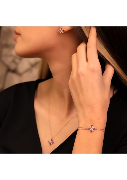 925 Ayar Gümüş Kamelya Çiçeği Kolye Küpe Bileklik Set fiyatları