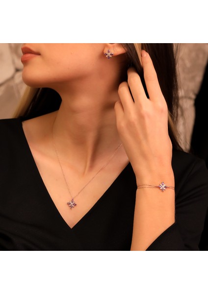 925 Ayar Gümüş Kamelya Çiçeği Kolye Küpe Bileklik Set modelleri