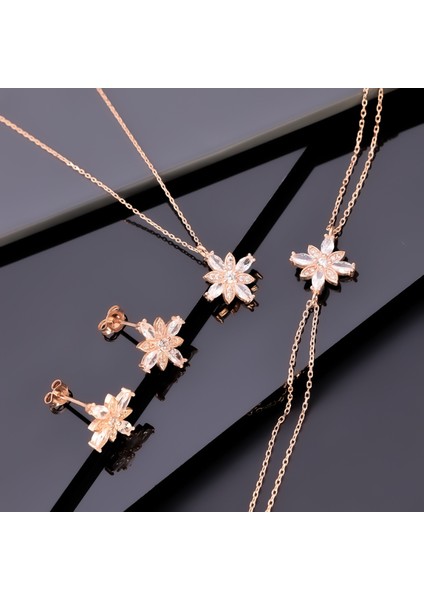 925 Ayar Gümüş Kamelya Çiçeği Set