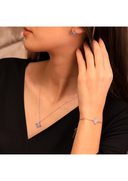 925 Ayar Gümüş Aquamarine Taşlı Kamelya Çiçeği Set fırsatları