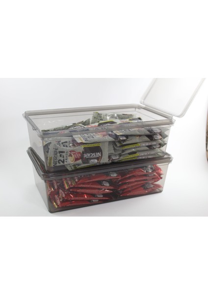 Plastik Antrasit 10 Adet 2 Lt Kapaklı Kilitli Dondurucu Gıda Mutfak Saklama Kabı (23X14X8) cm Kahve Yemek Oyuncak,