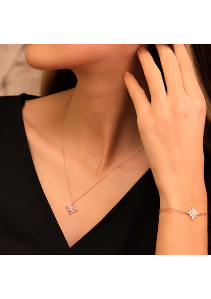 925 Ayar Gümüş Kamelya Çiçeği Kolye Bileklik Set fiyatları