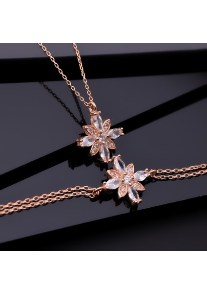 925 Ayar Gümüş Kamelya Çiçeği Kolye Bileklik Set modelleri