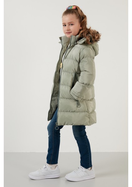 Tüylü Kapüşonlu Cepli Şişme Mont Kız Çocuk Mont 5766038