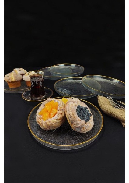 Rexy 6'lı Cam Pasta Tabağı 21 cm Gold Rim - 16578