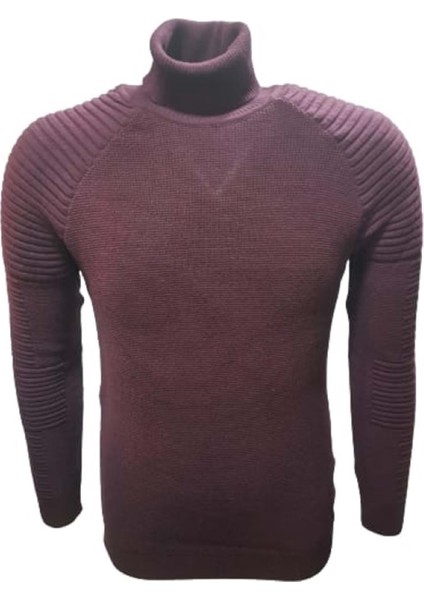 3508 Erkek Basic Tam Balıkçı Yaka Boğazlı Kazak - Bordo
