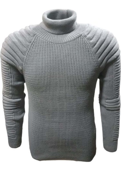 1003 Erkek Basic Tam Balıkçı Boğazlı Kazak - Gri