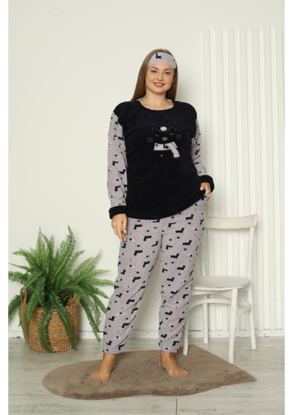 Kadın Cepli Büyük Beden Polar Pijama Takımı 02159