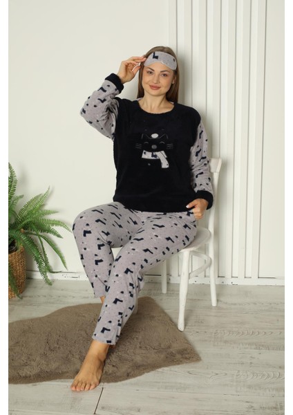 Kadın Cepli Büyük Beden Polar Pijama Takımı 02159 modelleri