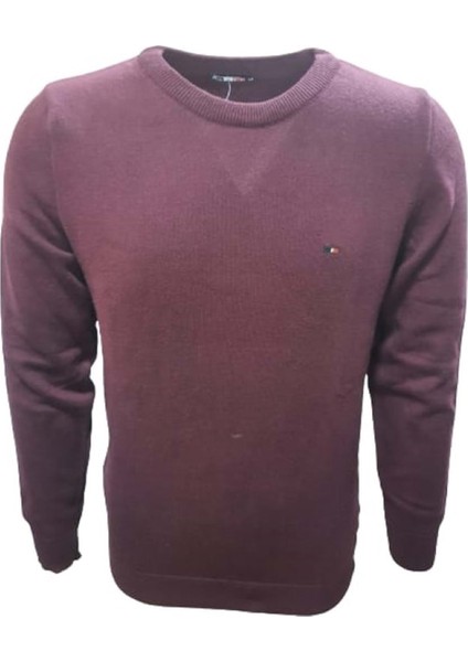 3455 Erkek Basic Sıfır Yaka Triko Kazak - Bordo fiyatları