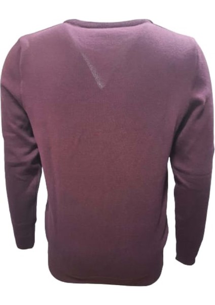 3455 Erkek Basic Sıfır Yaka Triko Kazak - Bordo modelleri