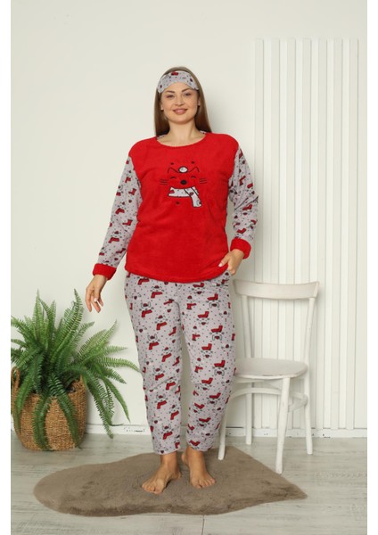 Kadın Cepli Büyük Beden Polar Pijama Takımı 02159