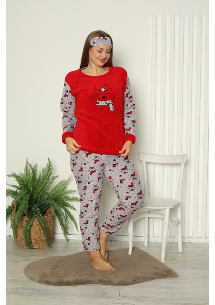 Kadın Cepli Büyük Beden Polar Pijama Takımı 02159