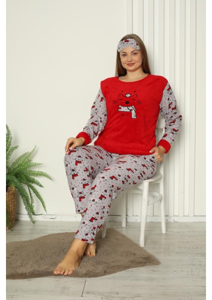 Kadın Cepli Büyük Beden Polar Pijama Takımı 02159